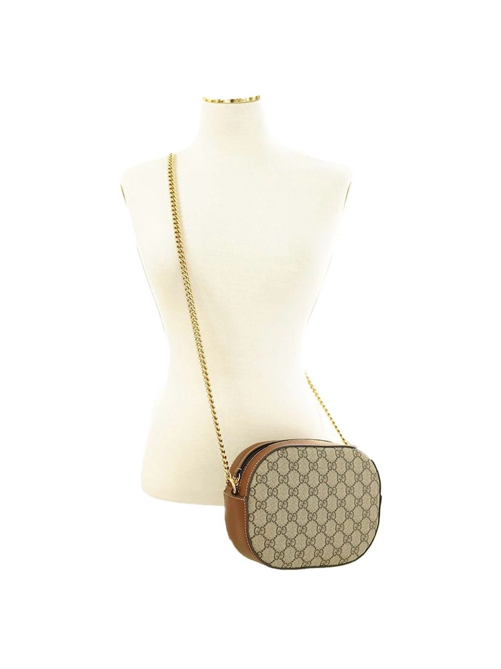 NWT Gucci Tan and Brown GG Supreme Canvas Crossbody with Gold Chain